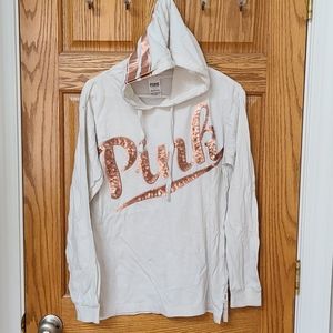 PINK VS Long Sleeved Vintage Look Hoodie Sweater Gold Sequins, Oversized Small